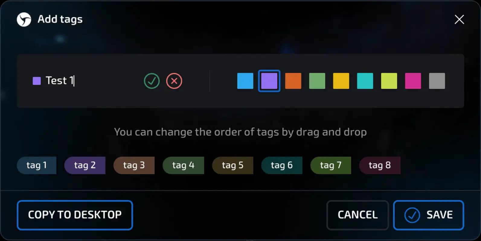 add tags menu