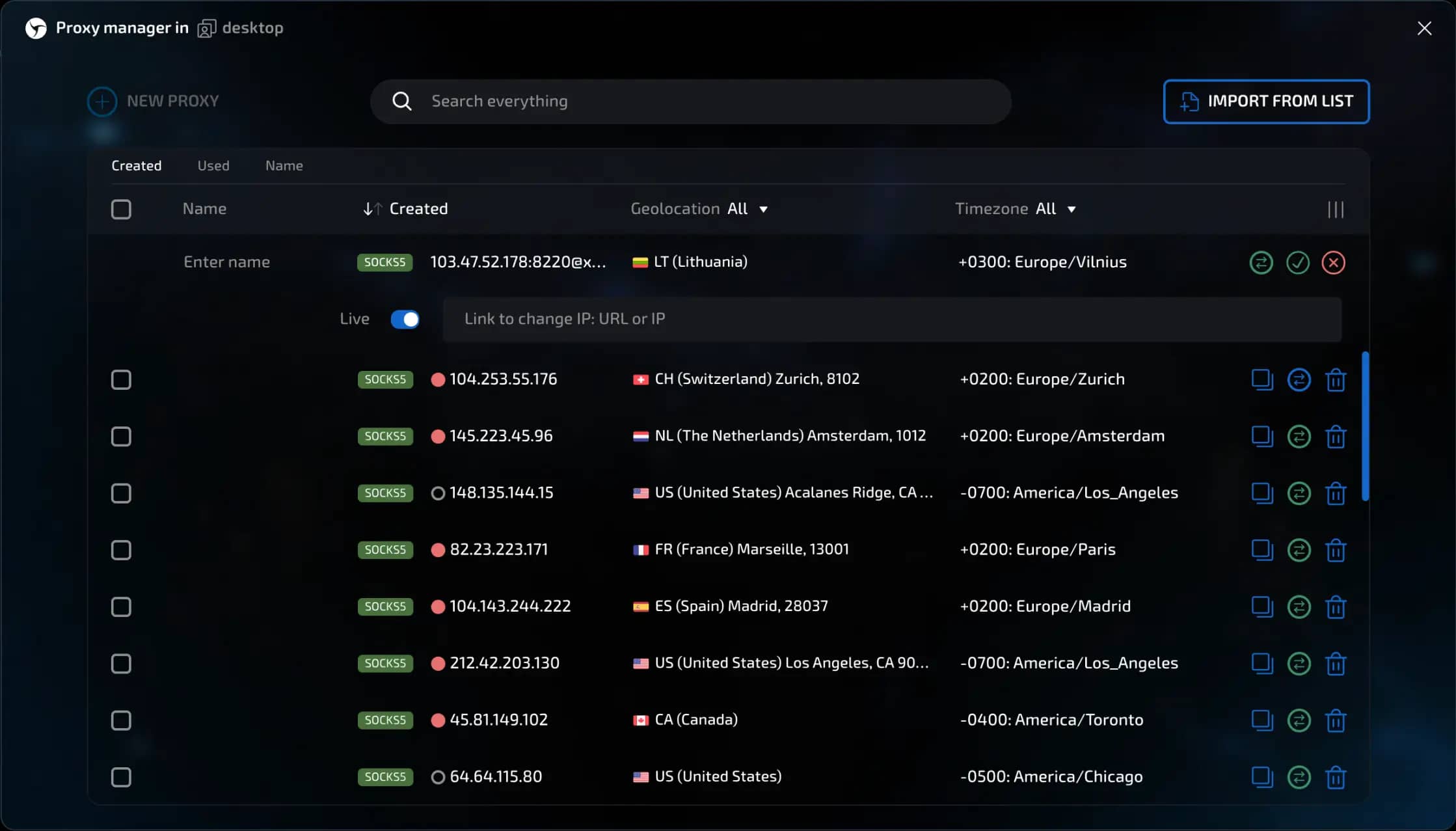 proxy manager with running proxy
