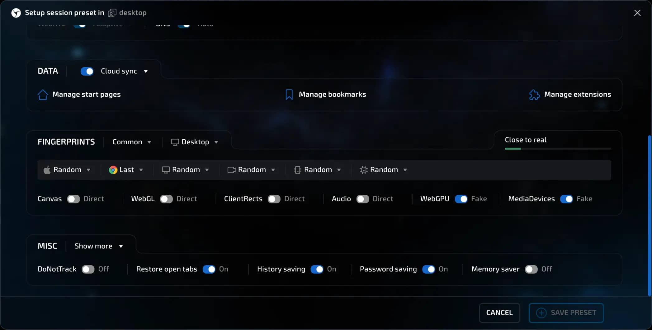 preset setup