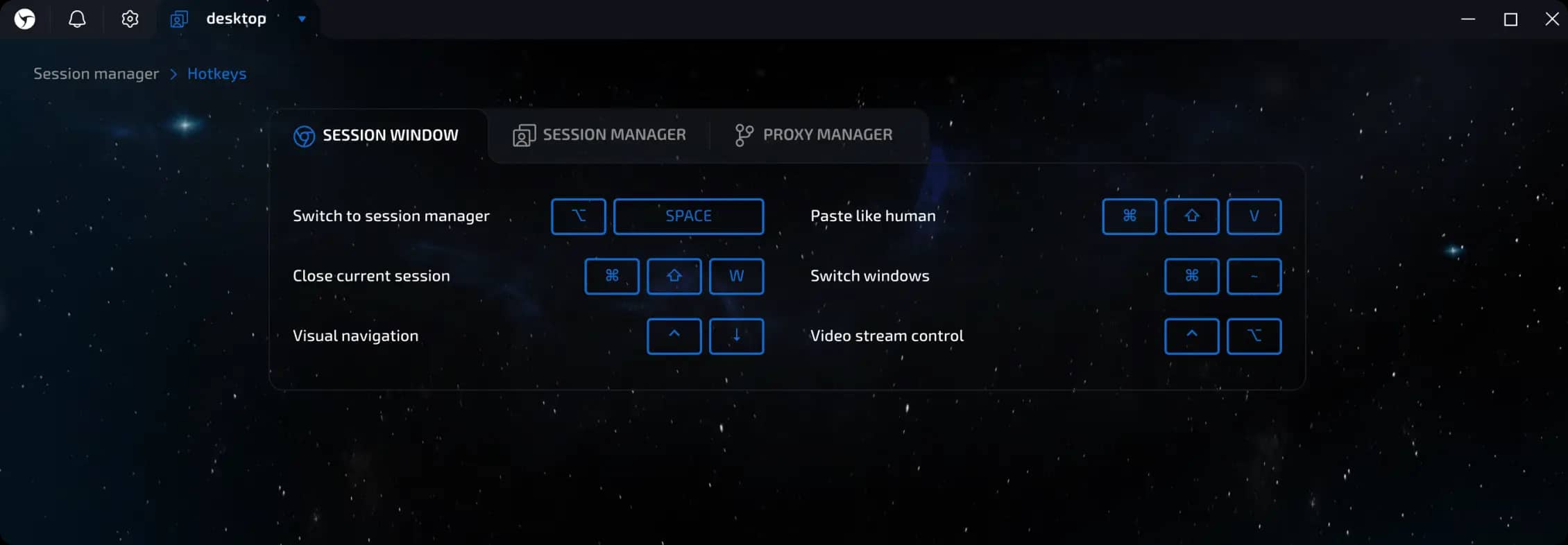 hotkeys view