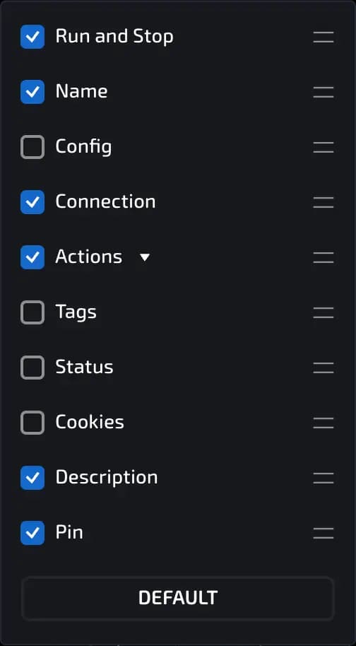columns order settings