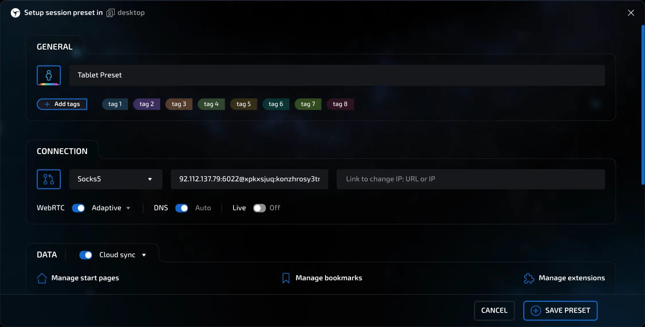 session setup