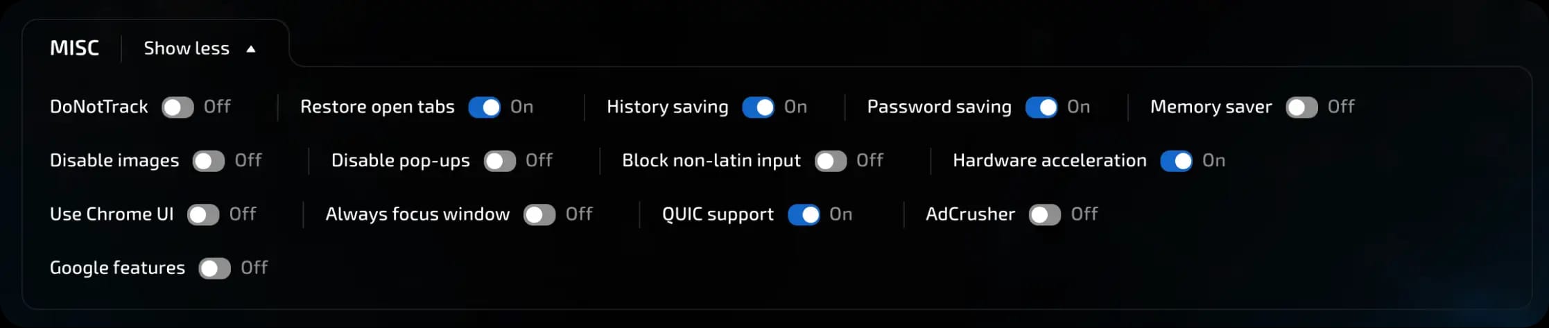 misc (other settings)