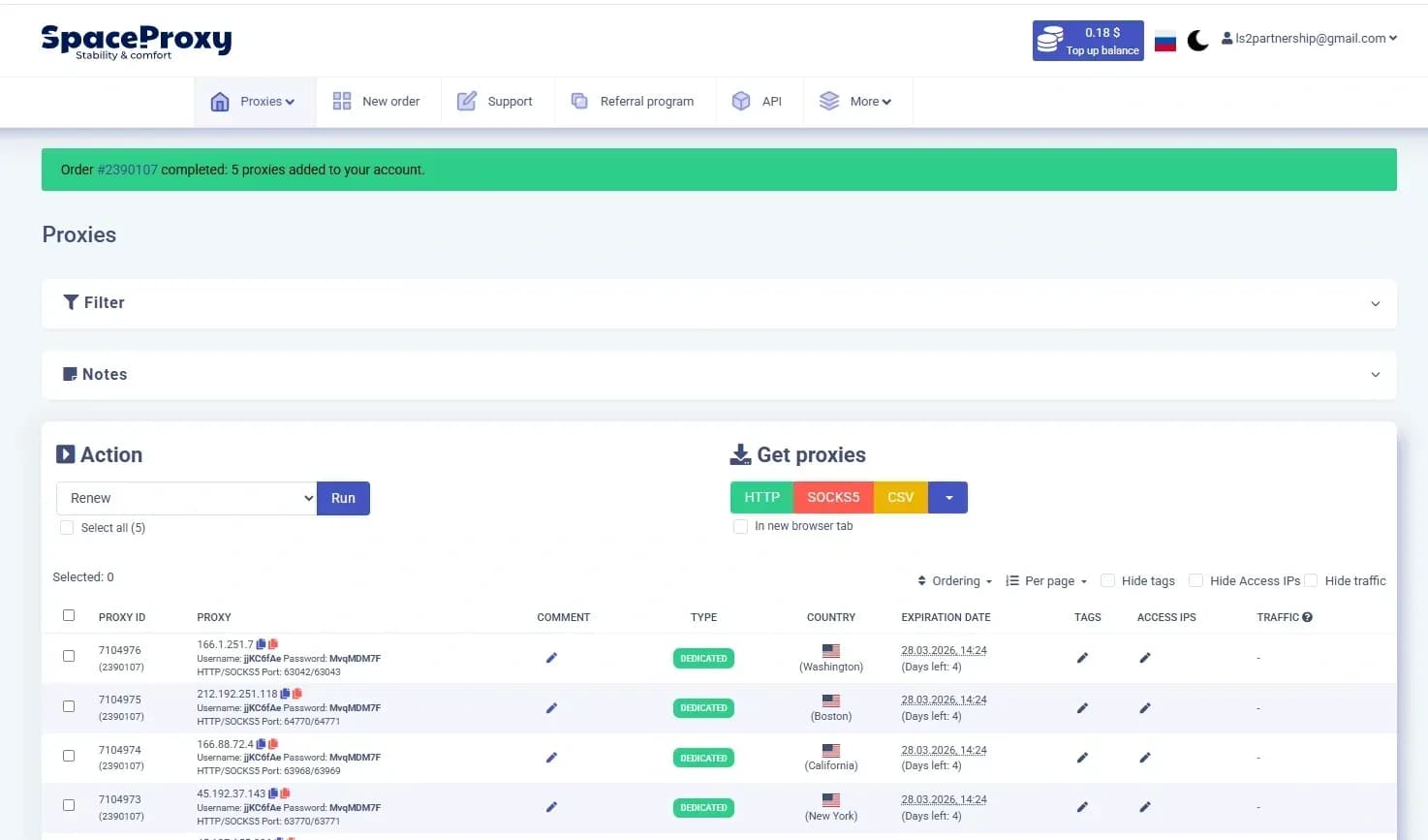SpaceProxy Test — Preise, GEOs, Geschwindigkeit und Proxy-Performance in Linken Sphere - img 4